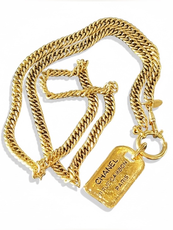 CHANEL Jewelry - CHANEL Gold Plated Dog Tag Pendant Logo Necklace